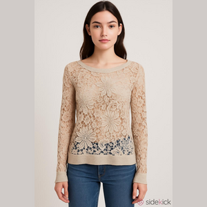 Banana USA Oversized Open Lace Long Sleeve Blouse Size Small